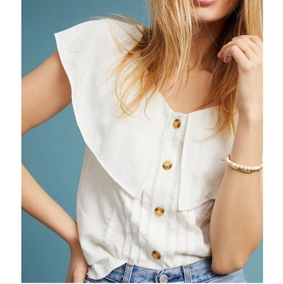 Anthropologie Tops - Anthropologie Maeve Eloise White Swiss Dot Wide Collar Blouse, White, Size 6